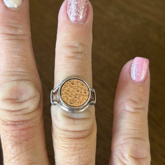 Kameleon silver ring (925) - Ring with copper jewel pop - Size 6